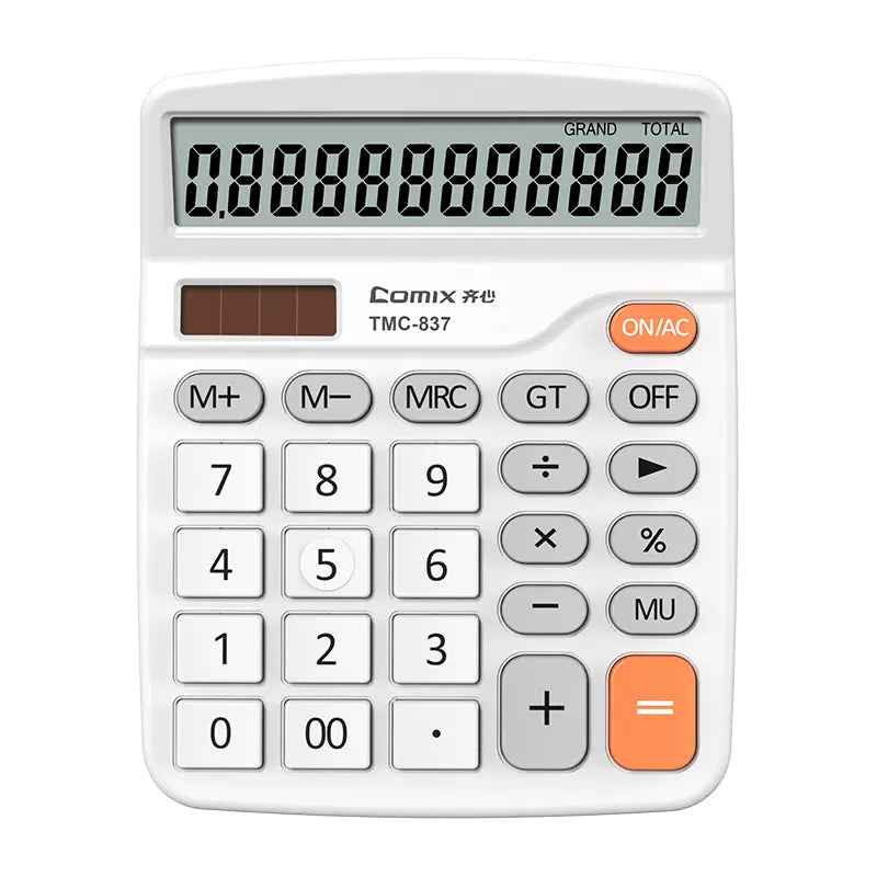 Comix TMC-837 Desktop Calculator Solar Battery Dual Power 12 Digits White
