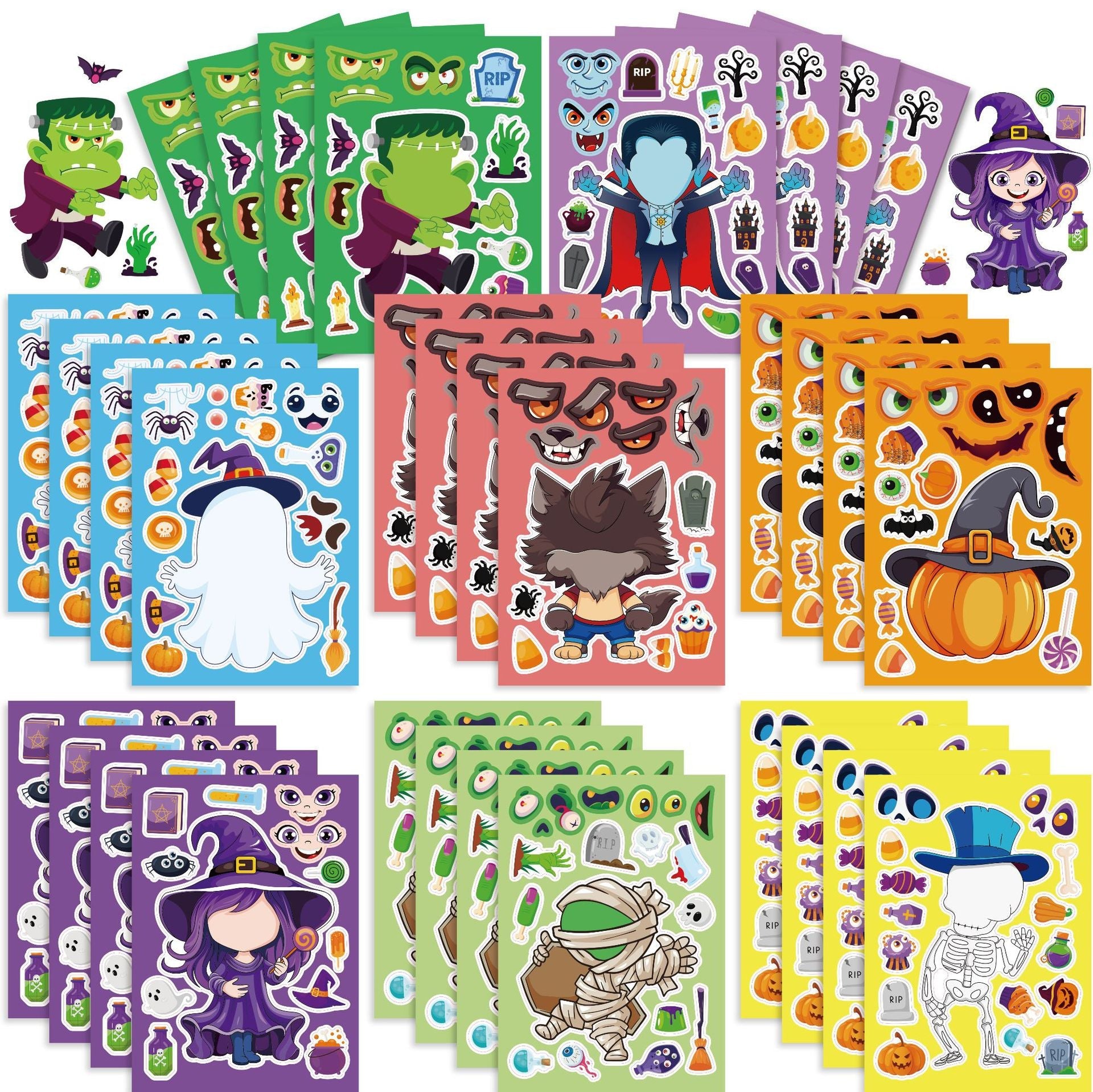 Make a Face Cartoon Halloween DIY Stickers for Kids 24 Sheets