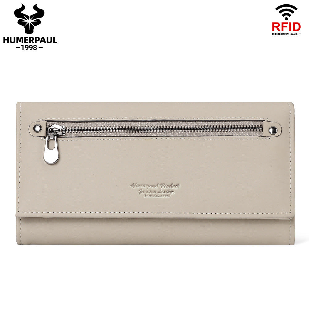 RFID Blocking Genuine Leather Long Clutch Wallet for Women Red