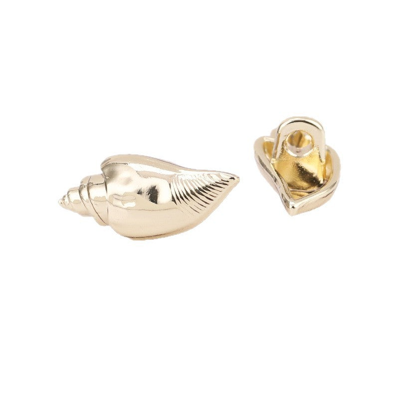 Conch shell metal shank button set, Light Gold: front and back views