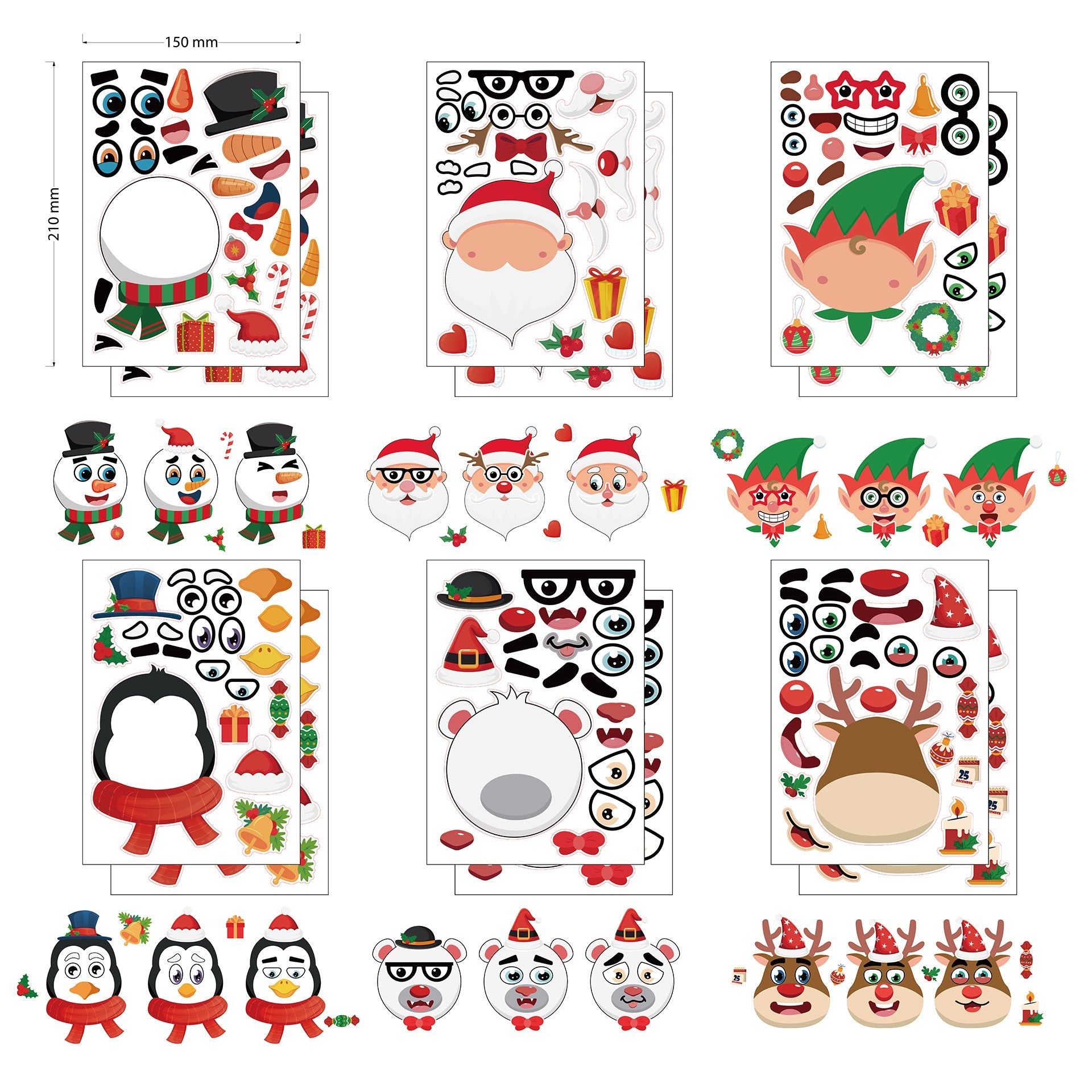 Make a Face Christmas DIY Cartton Stickers for Kids 24 Sheets