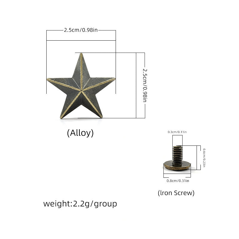 Small star screw rivet, silver-toned alloy star with threaded screw post