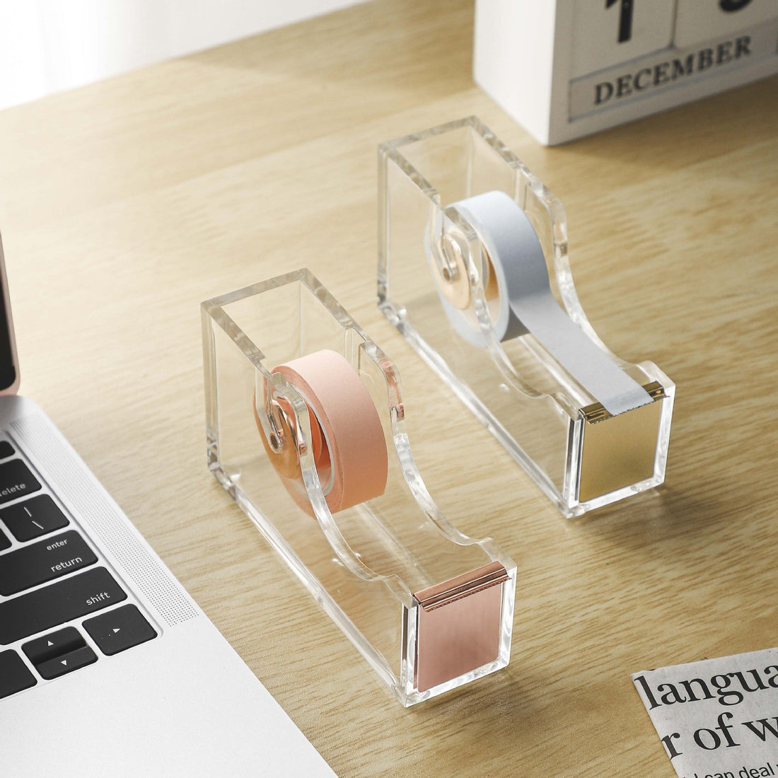 Office Transparent Acrylic Tape Dispenser Rose Gold
