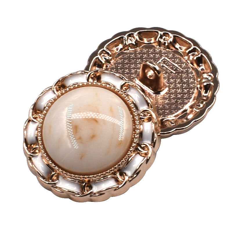 Vintage Resin-Dome Knöpfe, rosé & dunkelbraun, Messingrand, Schaft, 18/23/25 mm