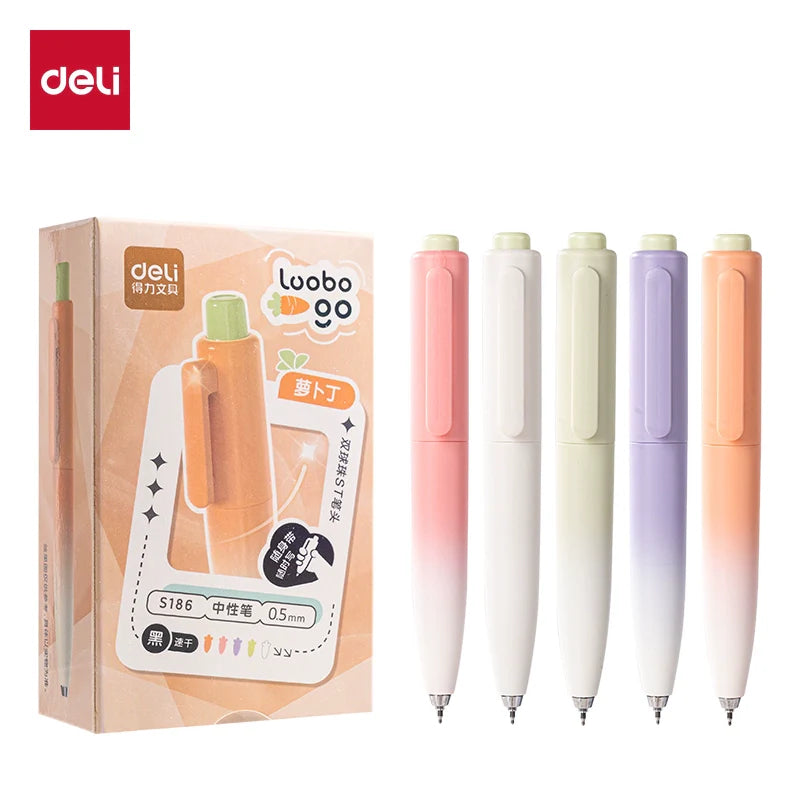 DELI S186 Pocket-Sized Click Pen - 0.5mm ST Tip Black Ink 10 Pack
