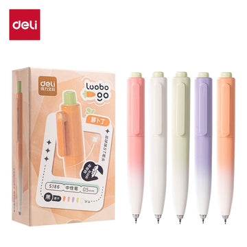 DELI S186 Pocket-Sized Click Pen - 0.5mm ST Tip Black Ink 10 Pack