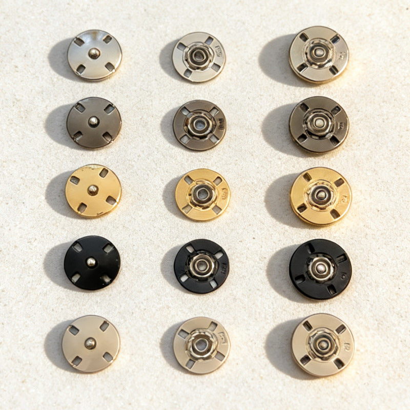 Round invisible metal snap buttons, silver, black and gold (20pcs)