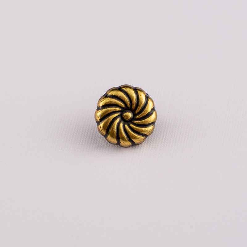 Antique bronze 10mm shirt button, spiral petal flower motif with dark center