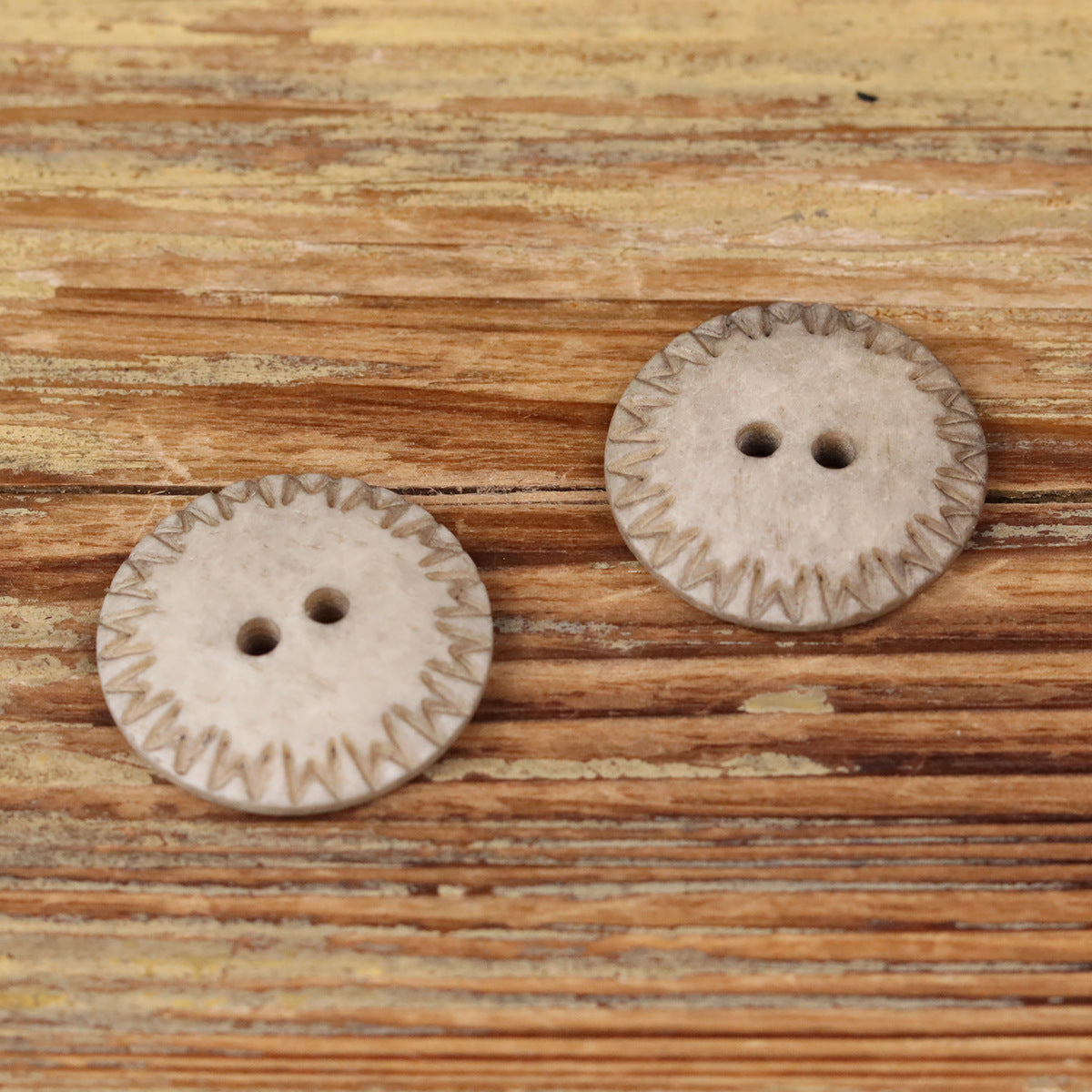 Light khaki natural bone round 2-hole domed buttons, two pieces