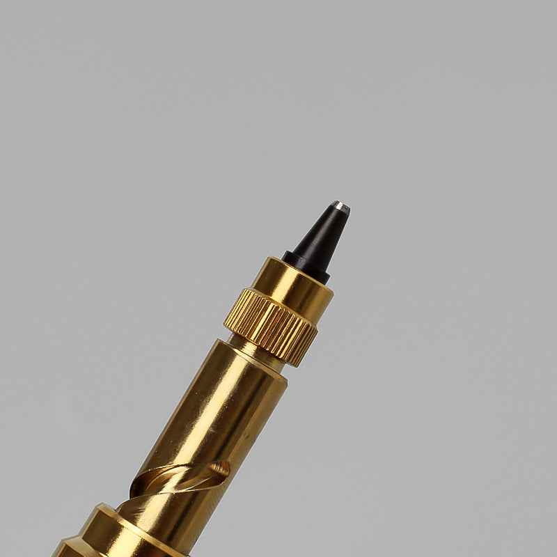 Black handle Japanese screw punch tool with brass tip and adjustment ring