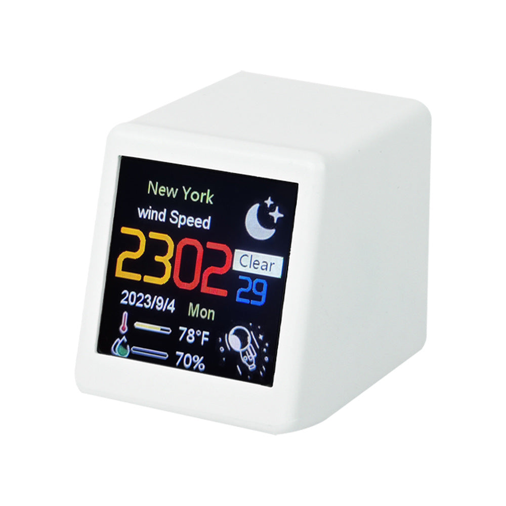 Desktop Mini WiFi Weather Station Clock 1.54 Inch Display White