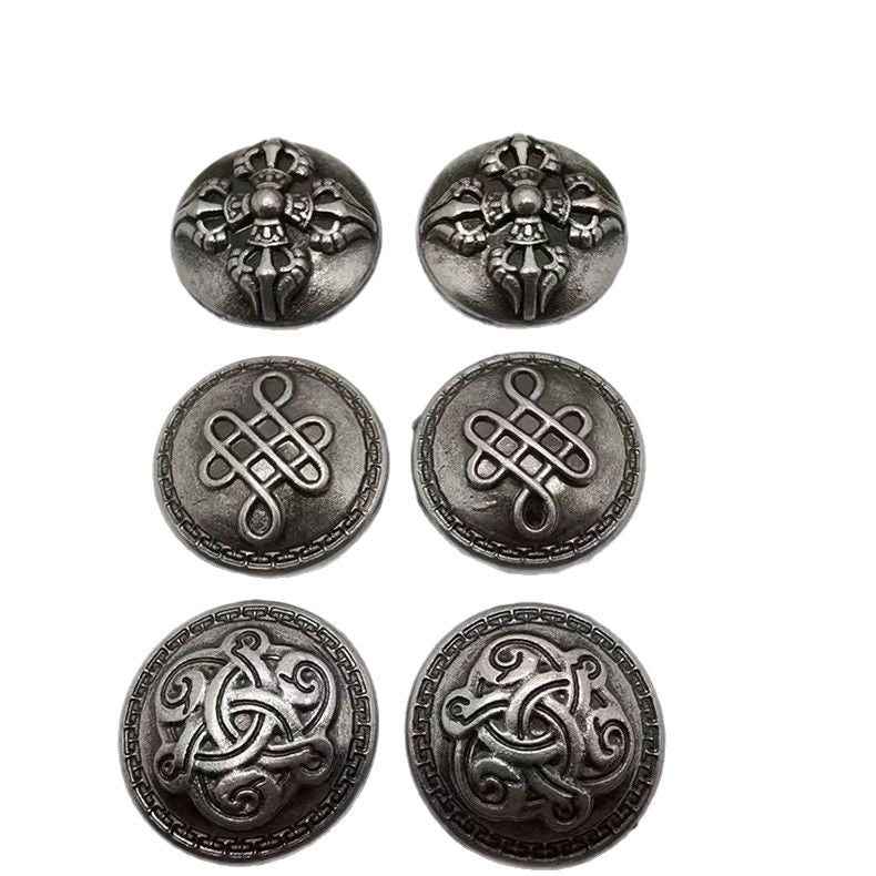 Round antique-silver cross rivet studs, 20–21 mm discs and metal posts