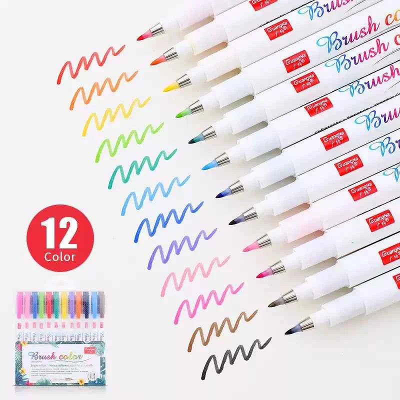 Guangna Flexible Brush Tip Marker Pens for Journaling Calligraphy 12 Color Brush