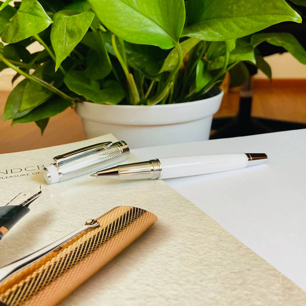 Vintage-Style Rollerball Pen, 0.6mm, Schmidt 888 F Black Ink White