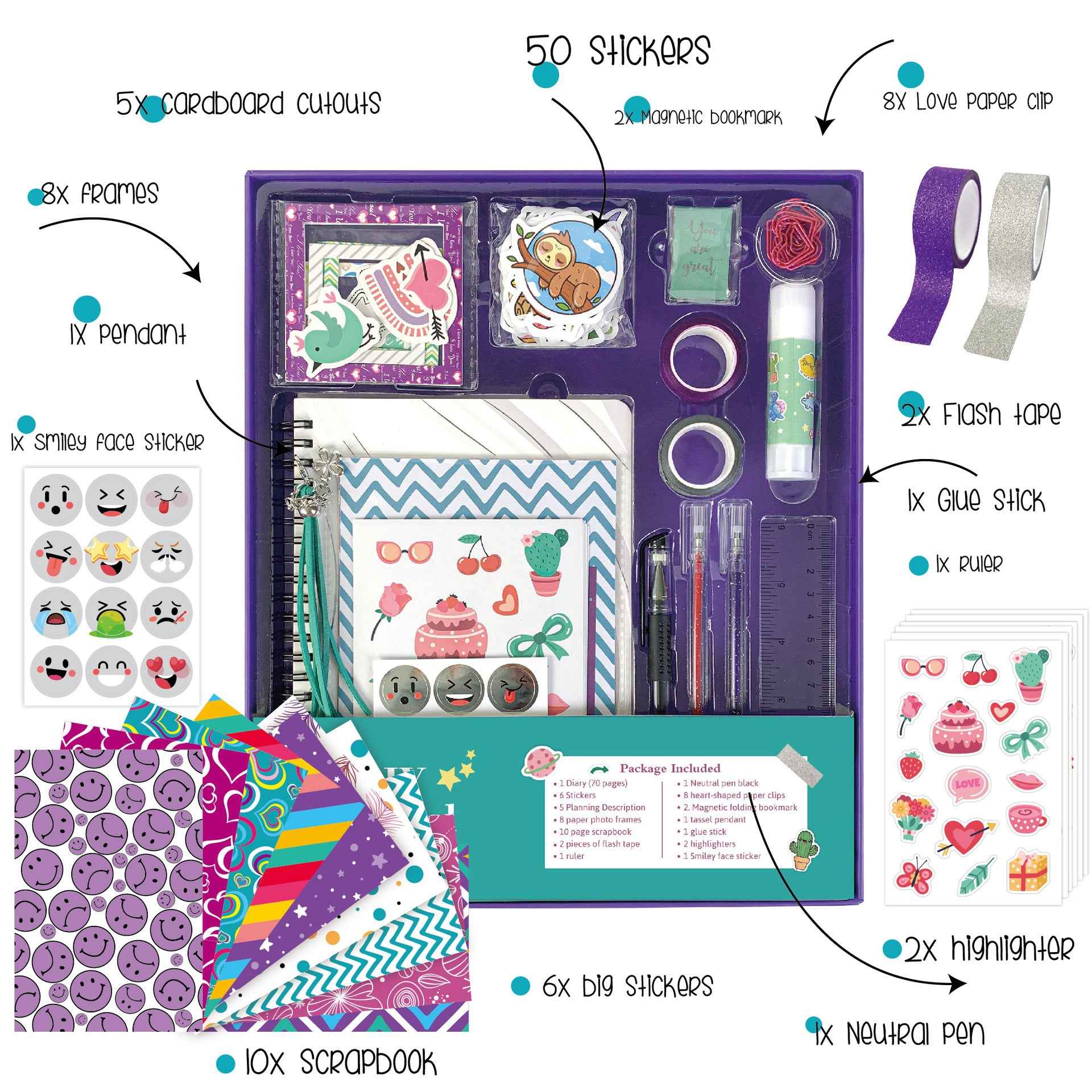 DIY Journal Kit for Girls 8-12 Purple Scrapbook Diary Supplies Set