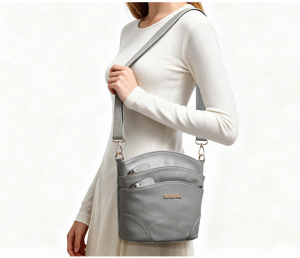 Top Grain Leather Women's Crossbody Bucket Shoulder Bag