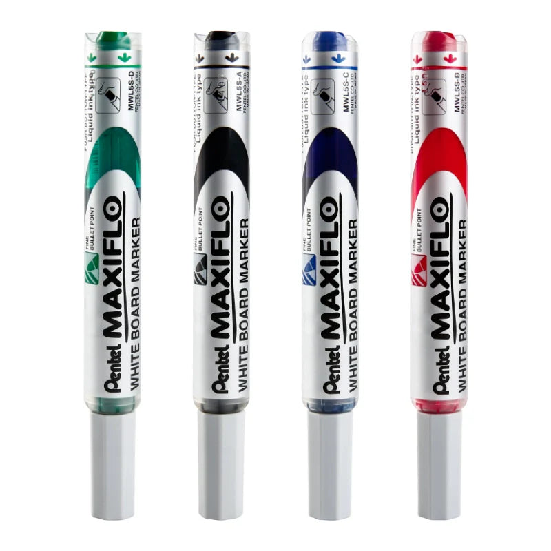Pentel Maxiflo Whiteboard Marker Pen 4.0MM Bullet Tip MWL5S 4 Pack 4 Mixed Colors