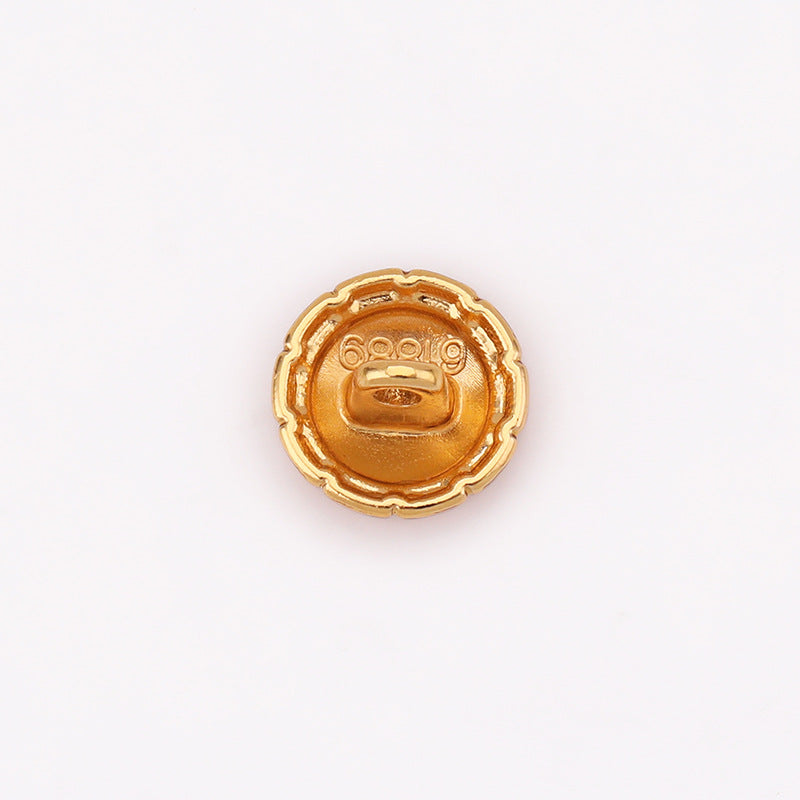 Tea gold domed round metal shirt button front with decorative ring detail