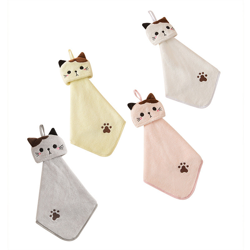 Embroidered Cat Coral Fleece Hand Towels 4-Pack