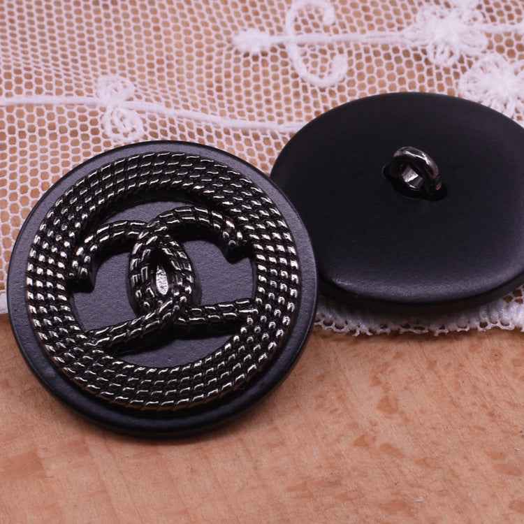 18/23/25mm Gun Black resin-metal shank buttons, round design with metal loop shank