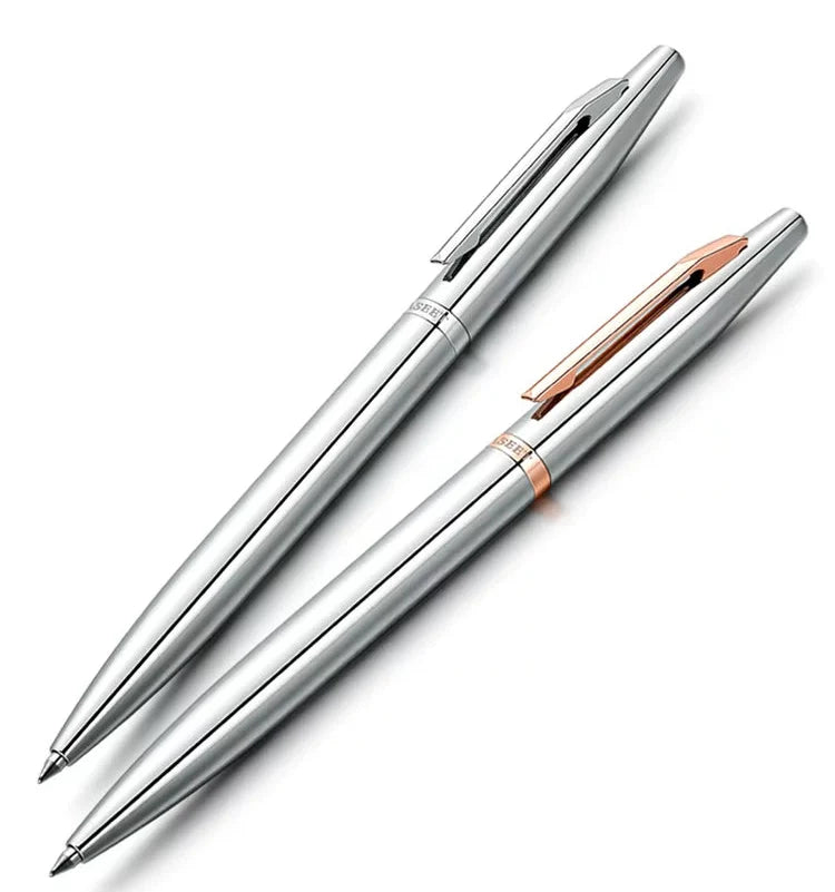 GNASEET Silver Chrome Metal Ballpoint Pen – Brass Cartridge, Polished Metal Body | 139x12x10mm