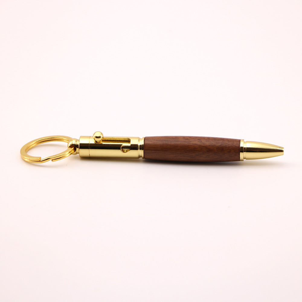 Bolt Action Keychain Wood & Metal Ballpoint Pen Gold Black