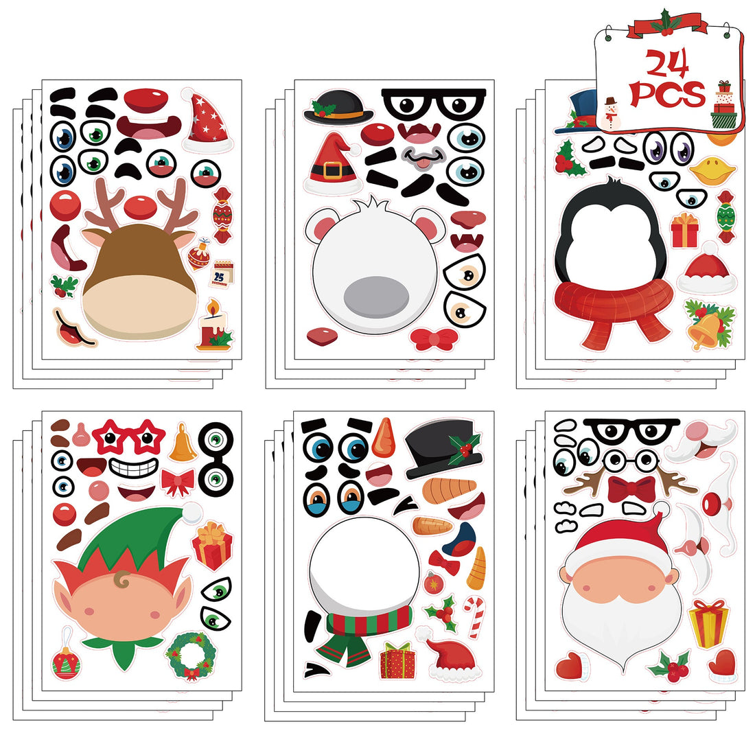 Make a Face Christmas DIY Cartton Stickers for Kids 24 Sheets