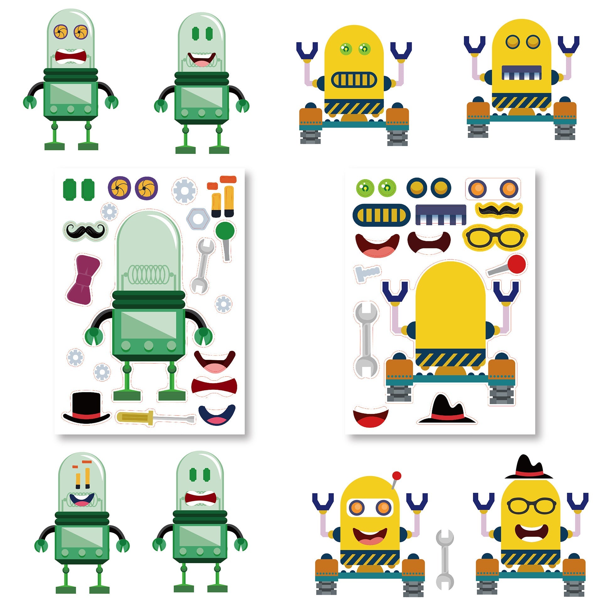 Make a Face Robot Stickers for Kids 24 Sheets