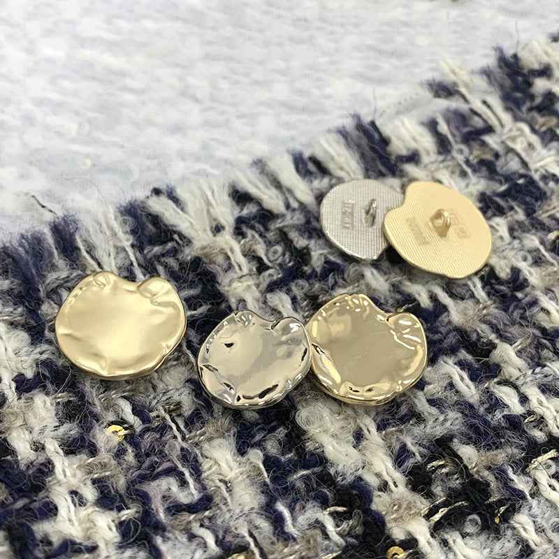 Irregular metal hand-sewn buttons: gold & silver, slim 18/21/23mm, 48-pack