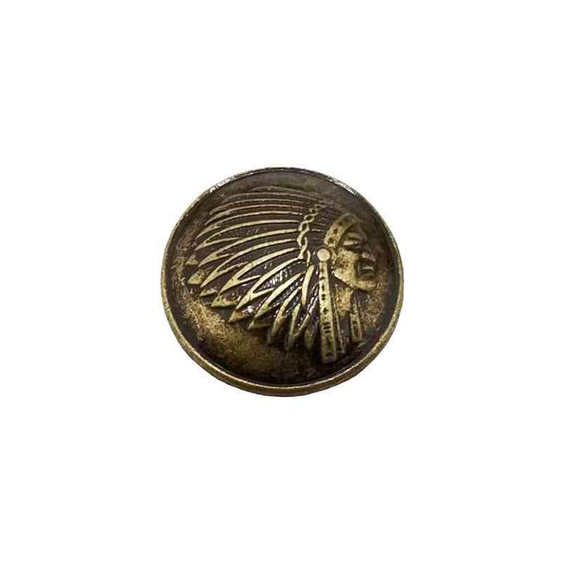 Bronze Indian head screw stud, round metal rivet with engraved Native face