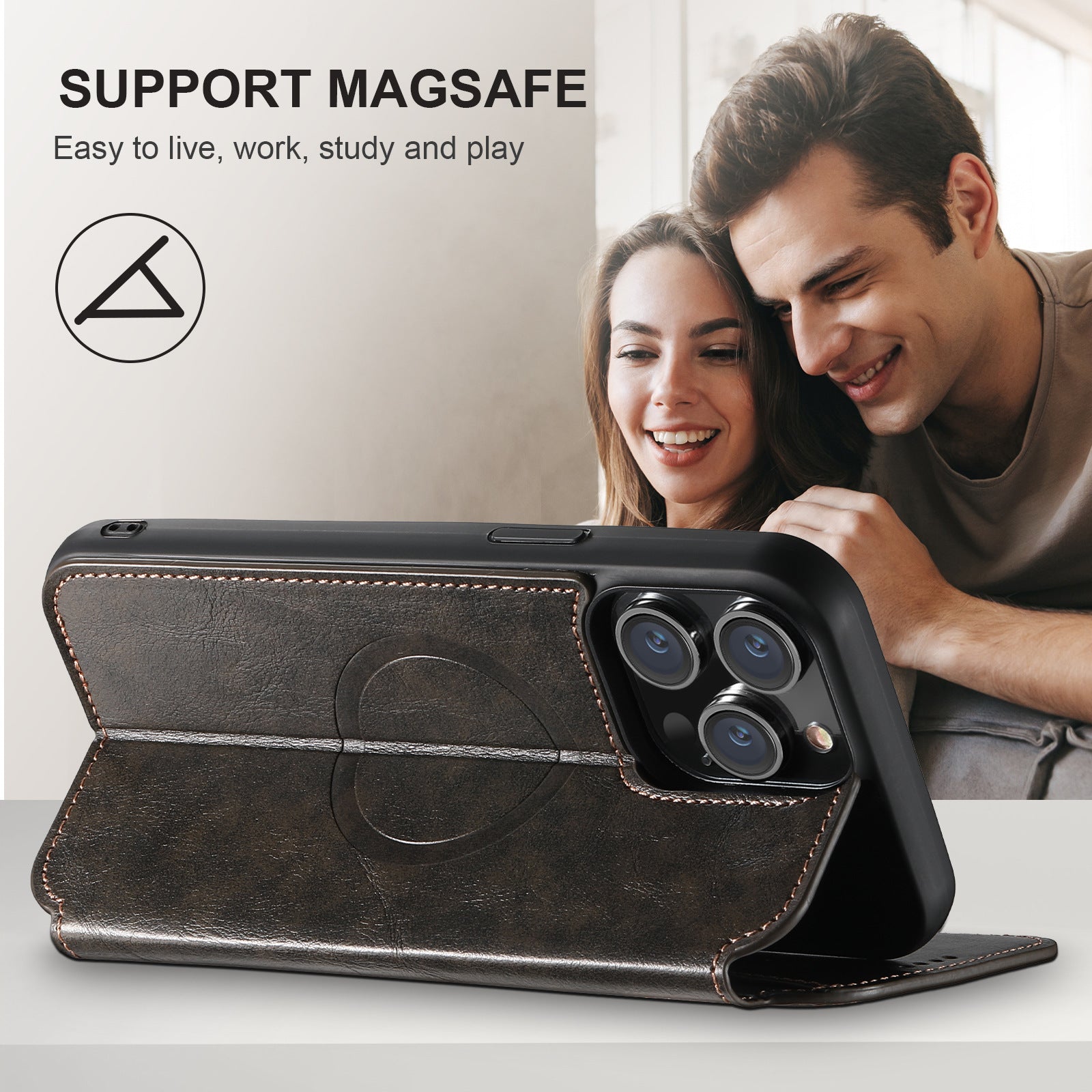 MagSafe Flip Leather Case for iPhone – Folio Wallet Cover with Card Slots