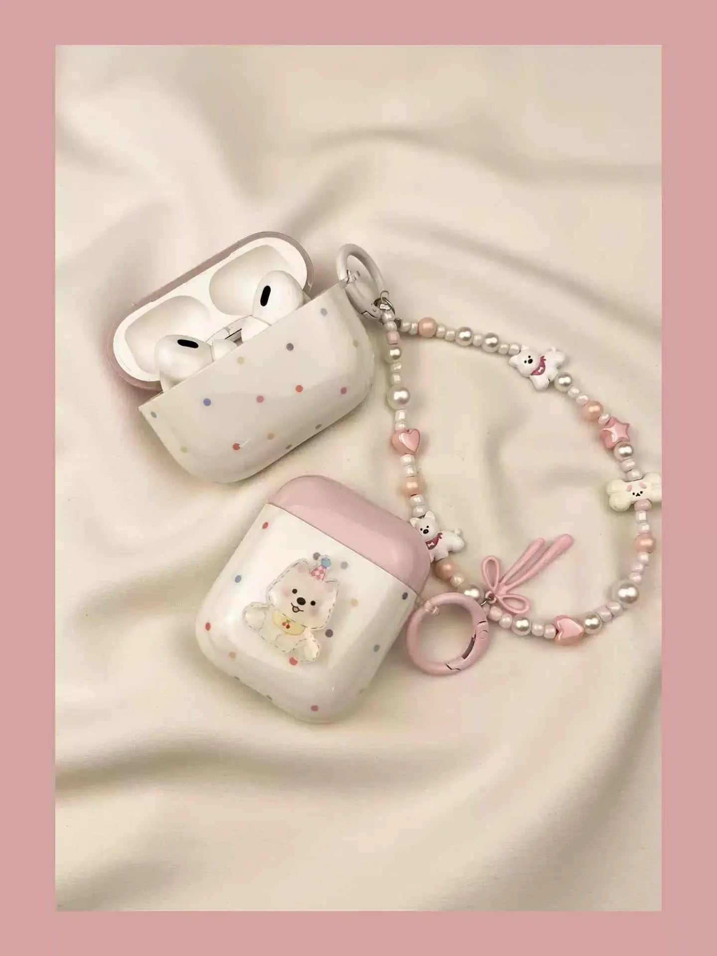 Pink Polka Dot 3D Westie Dog Plastic AirPods Case