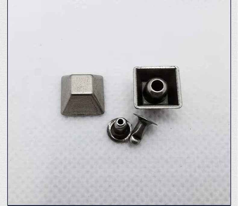 Alloy pyramid rivet studs with flat front, prong underside, and fastening socket
