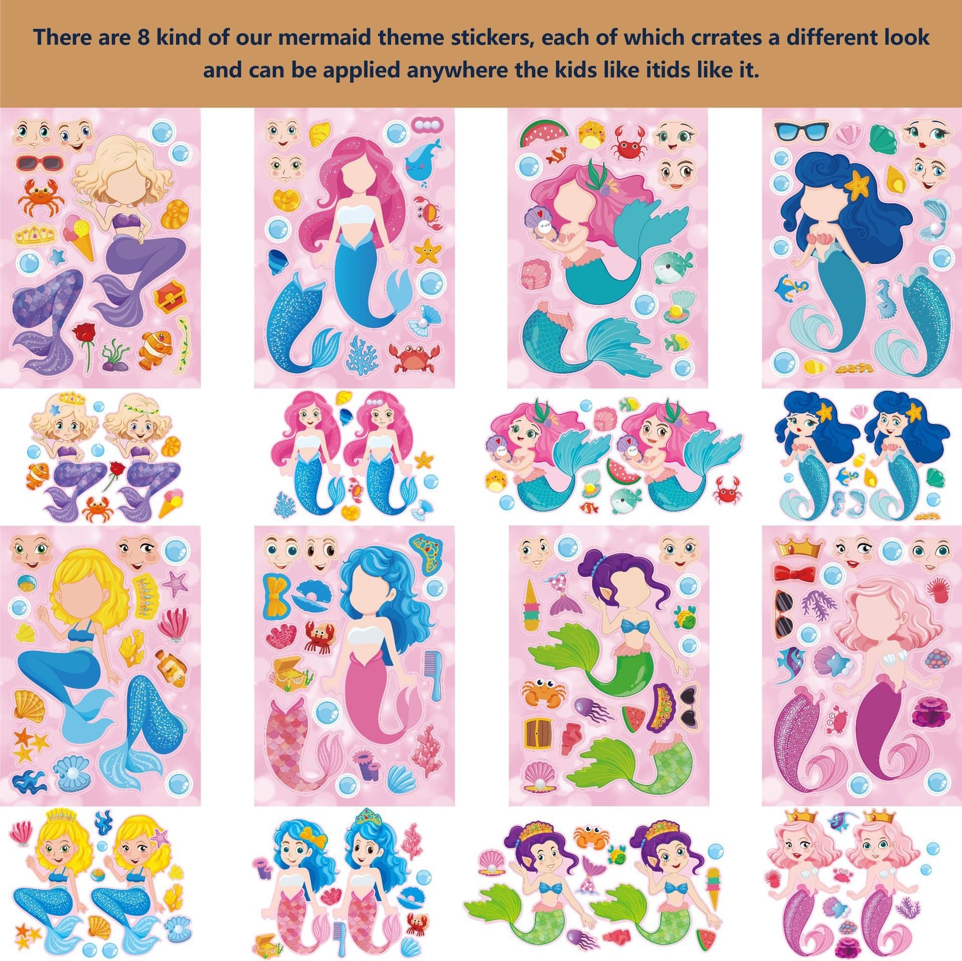 Make a Face The Mermaid Stickers for Kids 24 Sheets