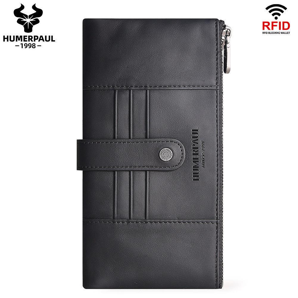 Women's Genuine Leather Long Wallet — RFID Blocking Clutch Light Brown