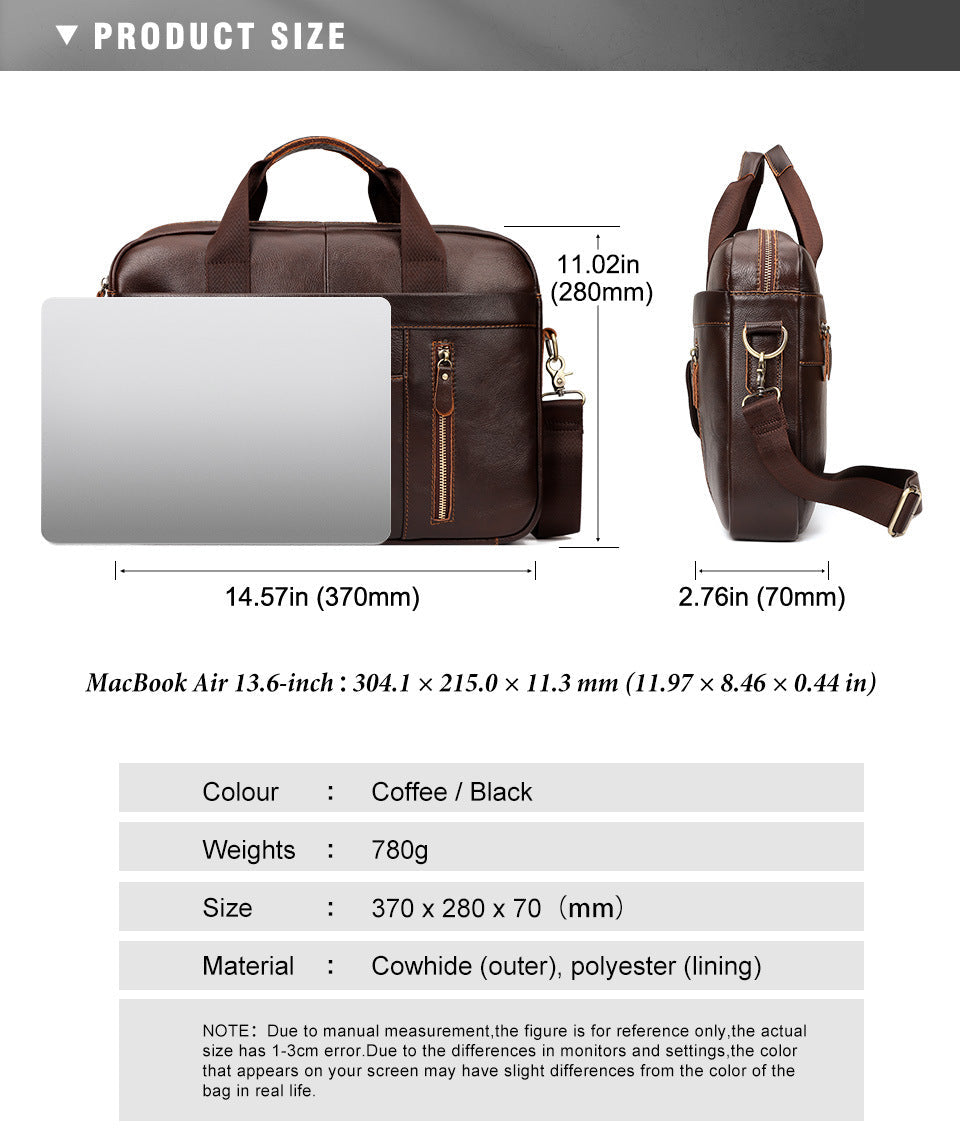 Men's Genuine Leather Briefcase,Top Grain Cowhide Laptop Bag