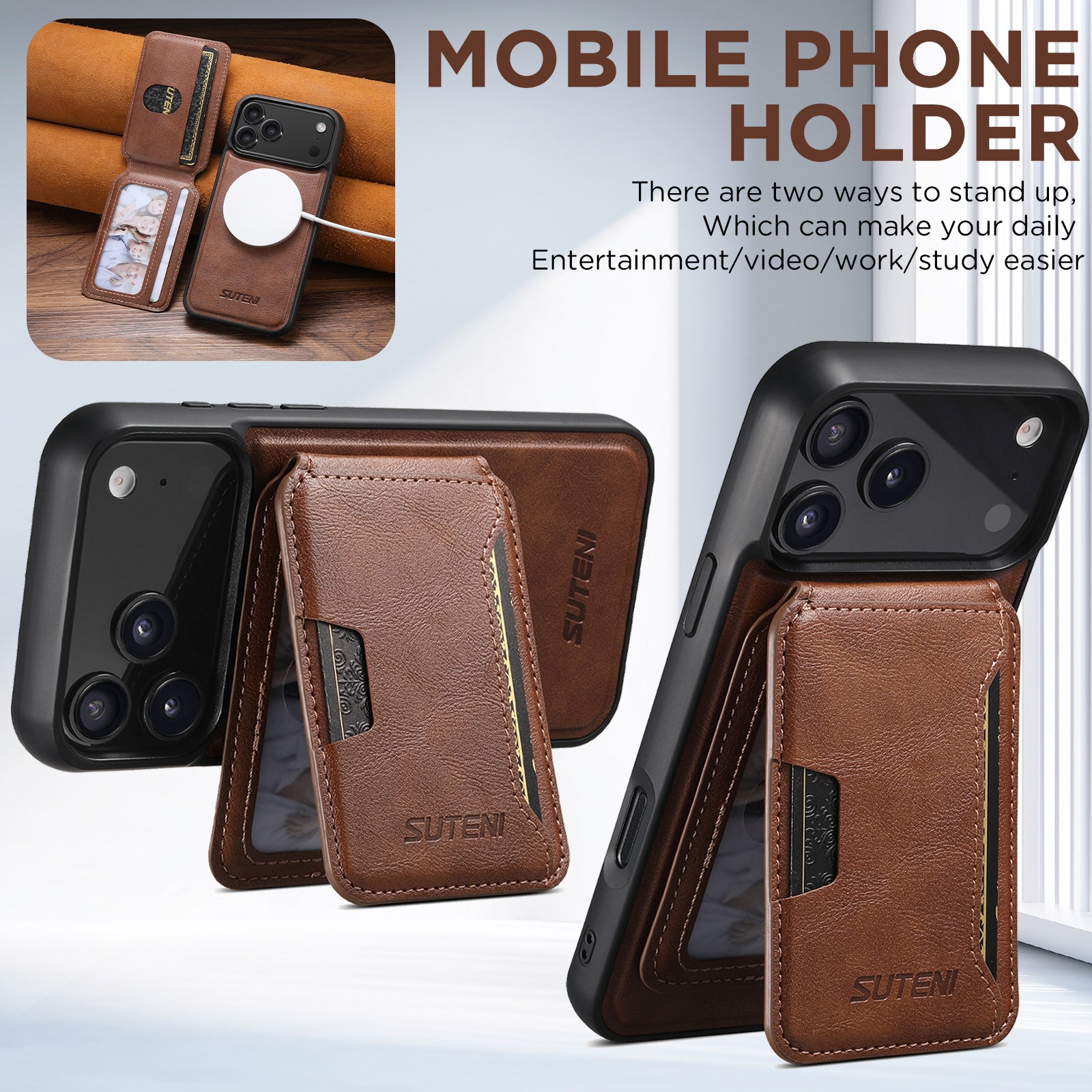2-in-1 MagSafe Wallet Case for iPhone – Magnetic Card Holder Leather