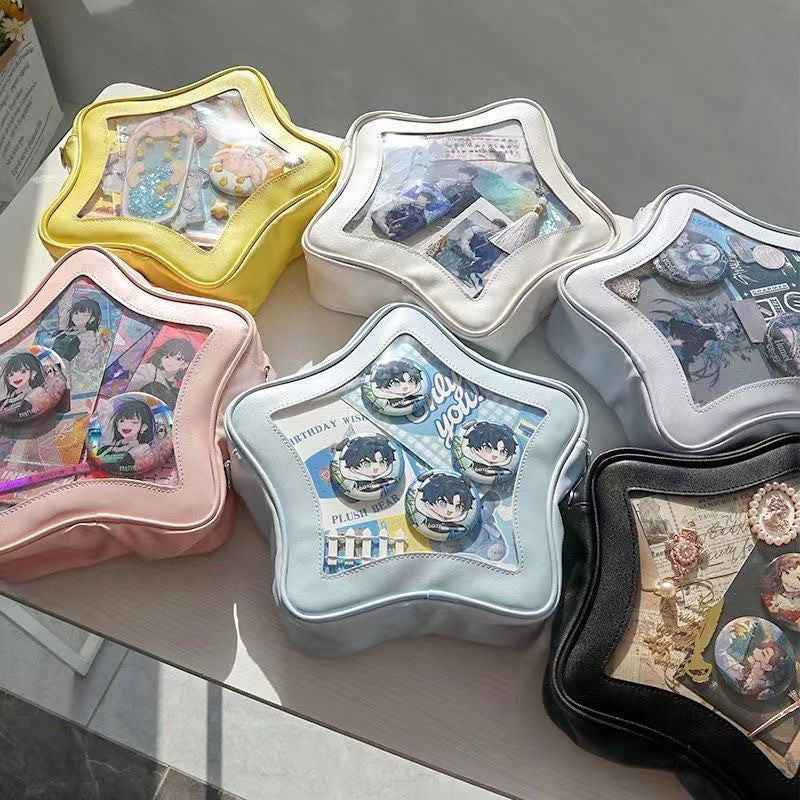 Star Shape Ita Bag Y2K Pins Display PU Leather Backpack