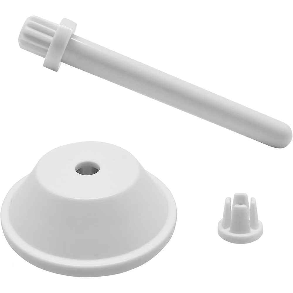 Spool pin cap set: long pin, round base with hole, and small white mounting insert