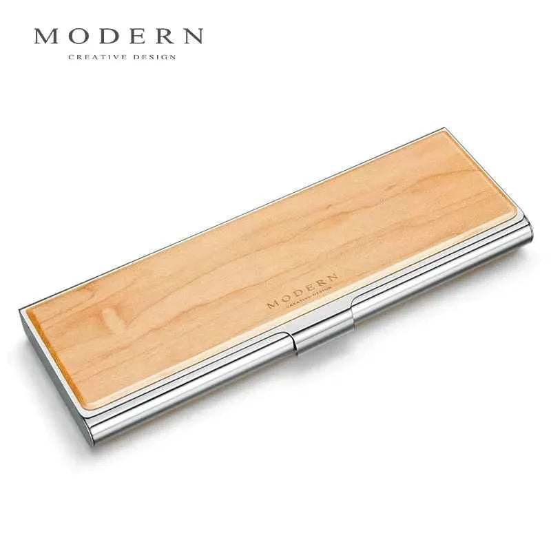 MODERN Stainless Steel Hand-Polished Mirror Pencil Case Maple
