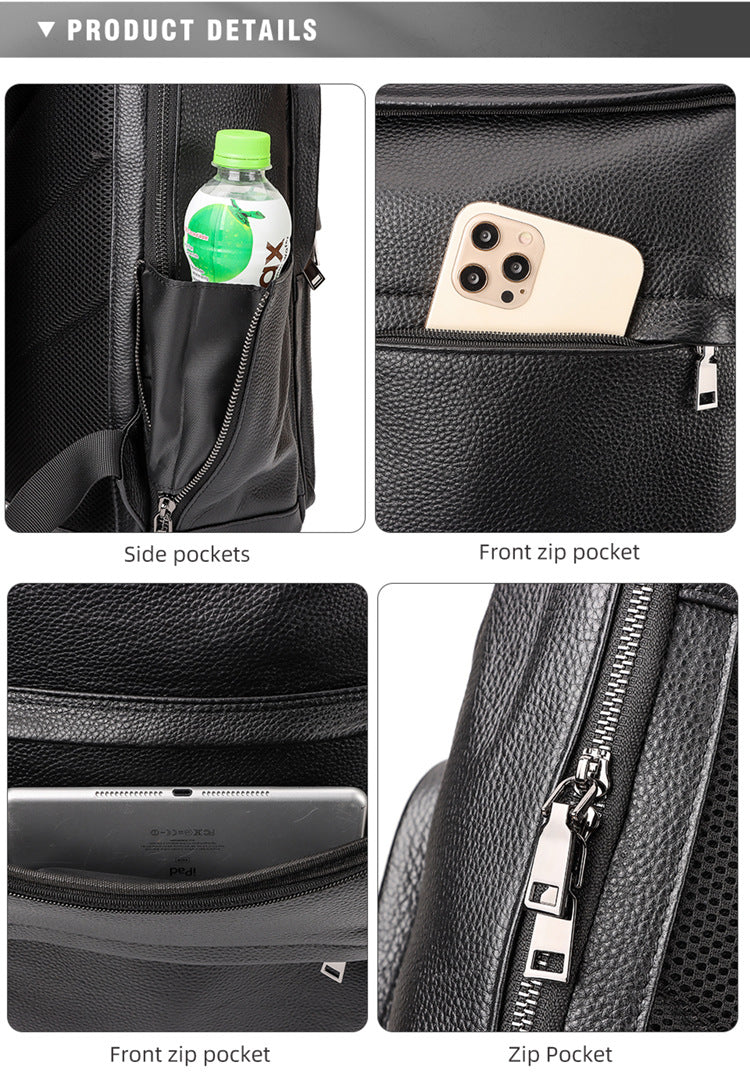 Black Genuine Leather Business Laptop Men's Backpack