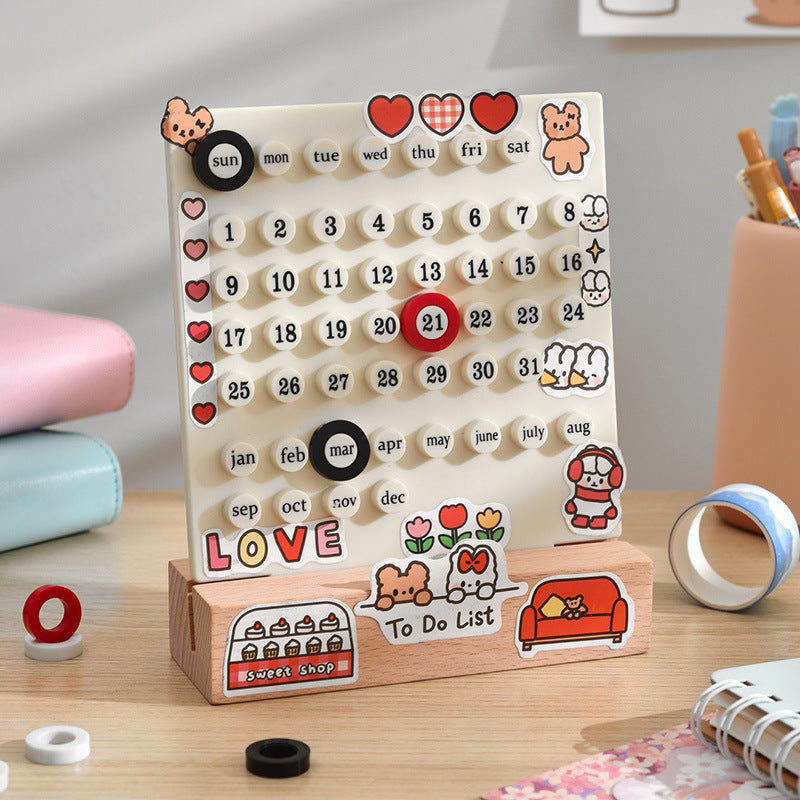 Wooden Desk Ring Perpetual Planner Calendar White