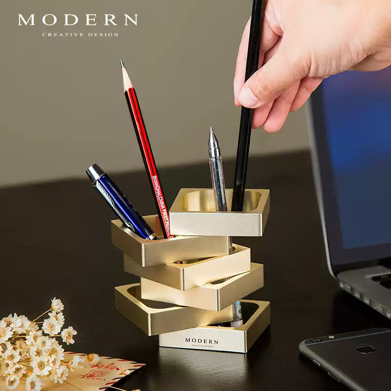 Modern Rectangular Aluminum Multi‑Purpose Pen Holder