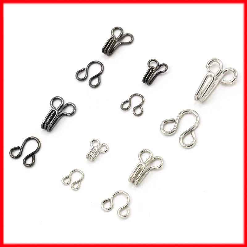 Metal hook-and-eye fasteners, assorted pairs, silver and dark finishes, 120-pack