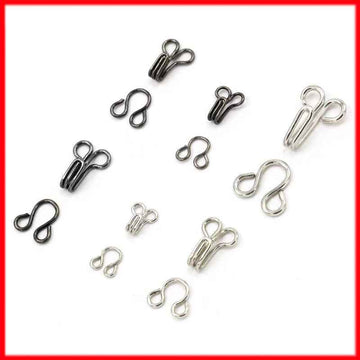 Metal hook-and-eye fasteners, assorted pairs, silver and dark finishes, 120-pack