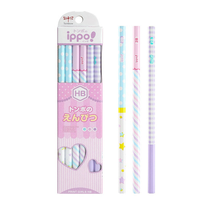 Tombow ippo! Kakikata Wood Pencil 2B HB,Print Girls,12 Pack 2B