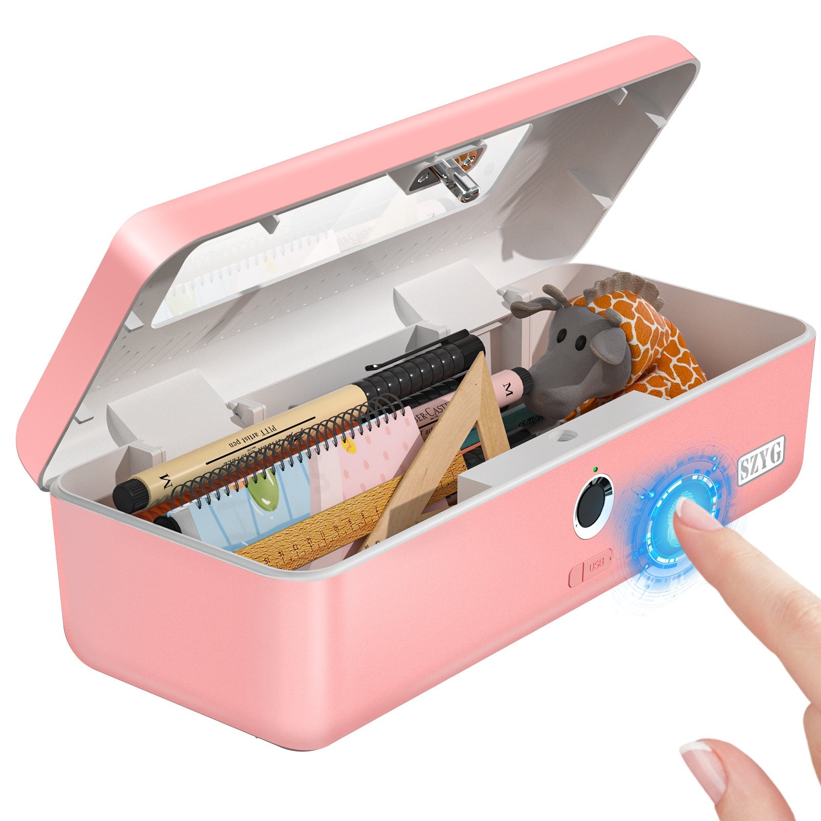 Biometric Fingerprint Storage Box Pen Money Jewelry Safe for Office