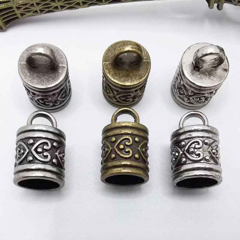 Antique metal cylinder bell end caps for drawstrings, assorted bronze & silver