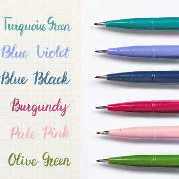 Pentel Fude Touch Sign Pen,Felt Pen Like Brush Stroke,6 Pack A