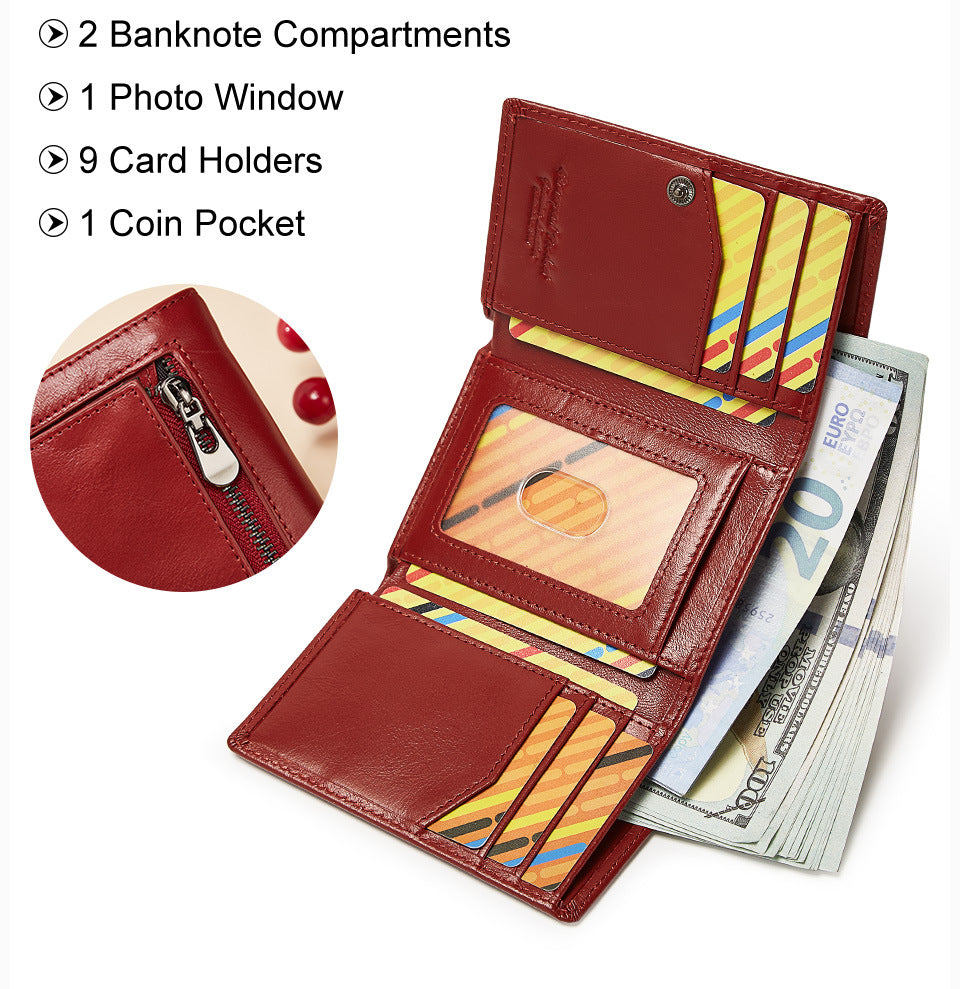 RFID Men's Coin Purse,Top Grain Cowhide Leather Zip Wallet